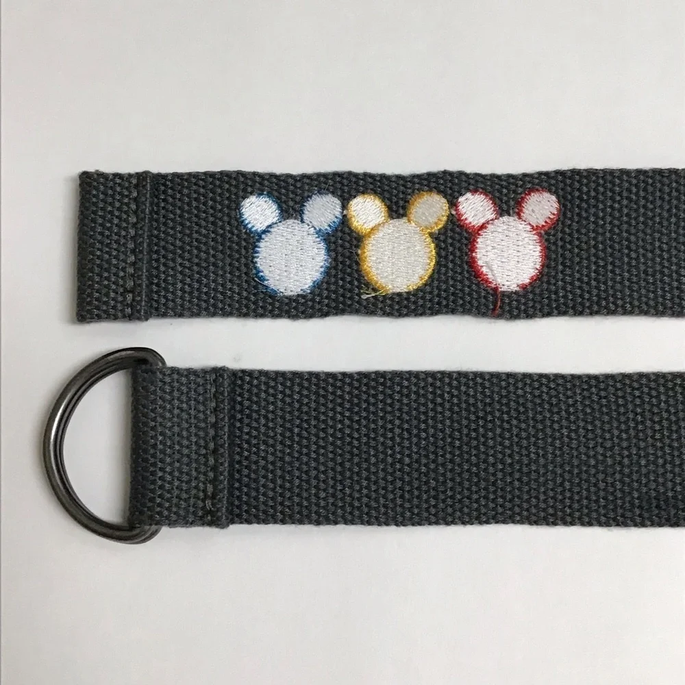 Disney Belt Mickey Mouse Ears Embroidered Adult SZ 42 XL Dark Gray D Ring Canvas